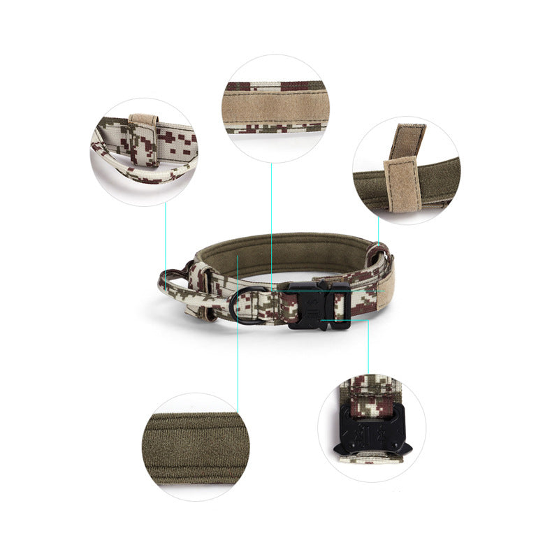 KFX-6130621 Adjustable Tactical Dog Collar with Traction Rope - Military-Style Pet Accessory for Medium to Large Breeds