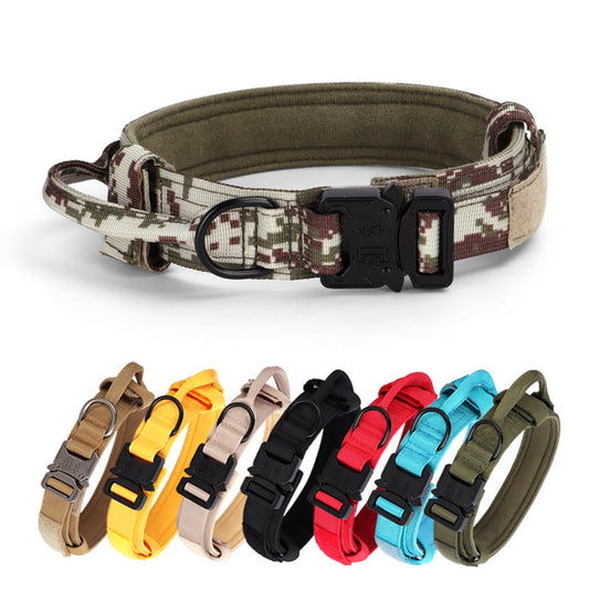 KFX-6130621 Adjustable Tactical Dog Collar with Traction Rope - Military-Style Pet Accessory for Medium to Large Breeds