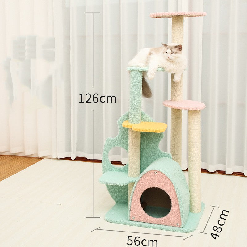 KFX-6131901 Cat Climbing Frame with Scratching Post - Soft Velvet, Multi-Sized, Durable Design for Rest and Paw Care
