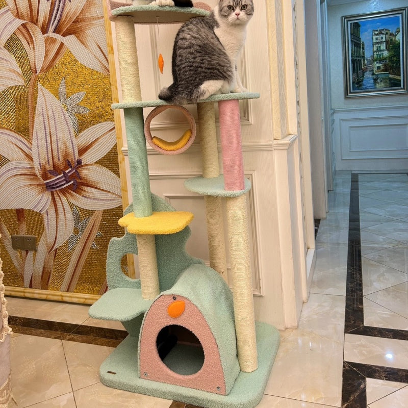 KFX-6131901 Cat Climbing Frame with Scratching Post - Soft Velvet, Multi-Sized, Durable Design for Rest and Paw Care
