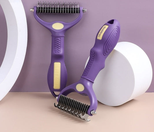 KFX-6134205 Double-Sided Knot Untying Comb for Dogs and Cats - Purple Plastic Pet Grooming Tool