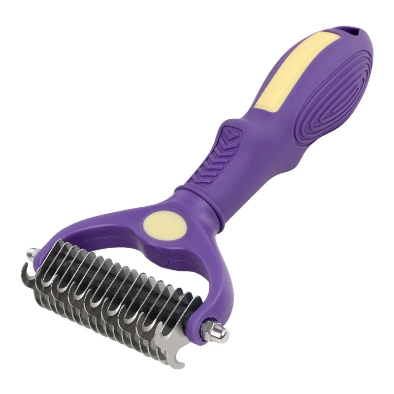 KFX-6134205 Double-Sided Knot Untying Comb for Dogs and Cats - Purple Plastic Pet Grooming Tool