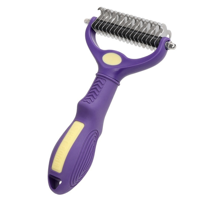 KFX-6134205 Double-Sided Knot Untying Comb for Dogs and Cats - Purple Plastic Pet Grooming Tool