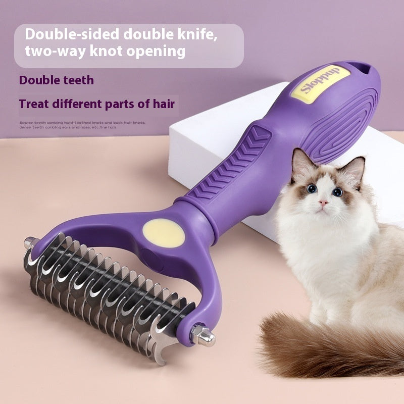 KFX-6134205 Double-Sided Knot Untying Comb for Dogs and Cats - Purple Plastic Pet Grooming Tool