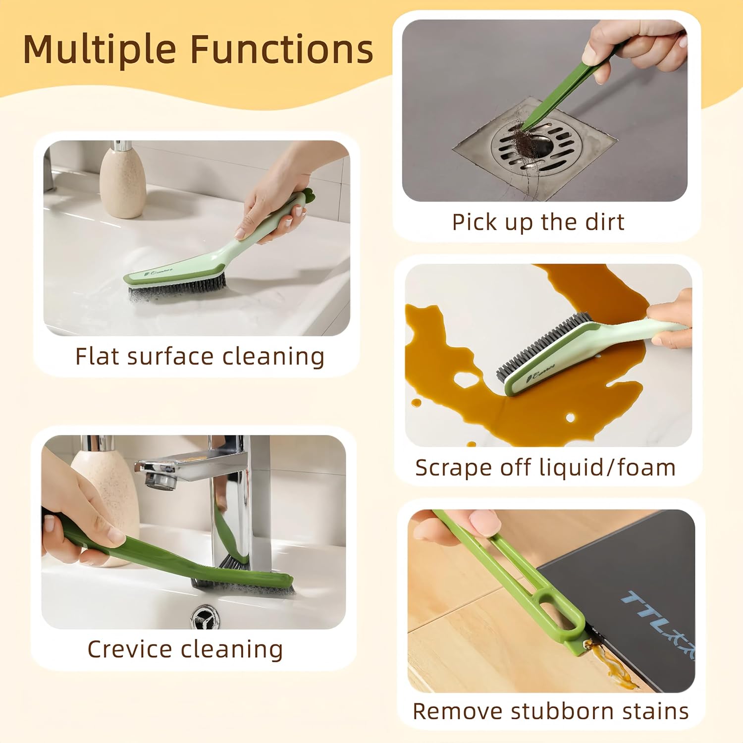 KFX-6135869 3-in-1 Multifunctional Detachable Cleaning Brush with Hard Bristle, Tweezer & Scraper for Home Use