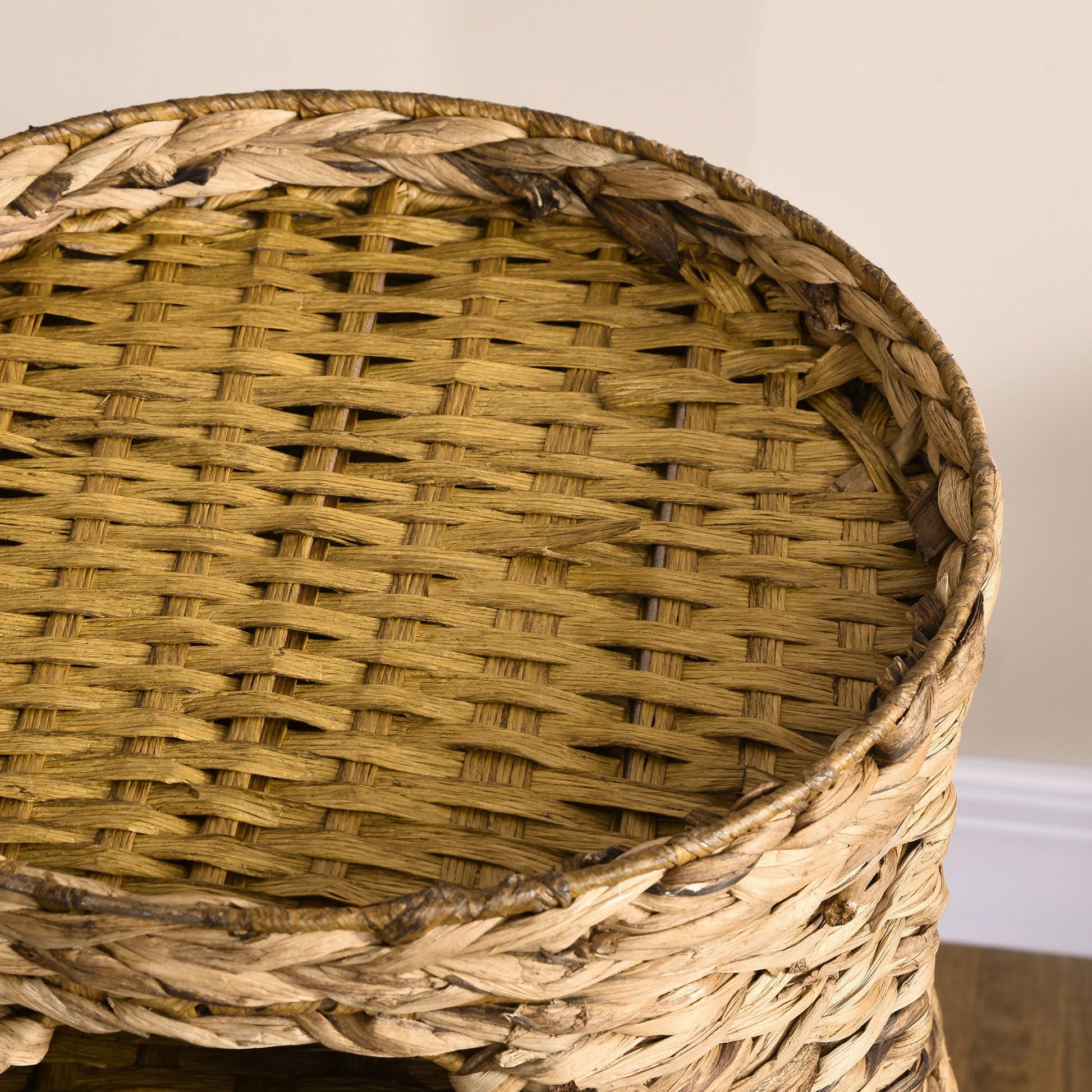 KFX-6142781 Multi-Layer Cat Tower with Three Hideaways & Plush Cushions, Hand-Woven Water Hyacinth Design