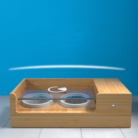 KFX-6144317 Automatic Smart Cat Feeder with Timing and Remote Control - Bamboo and Ceramic Design, 850ML Capacity