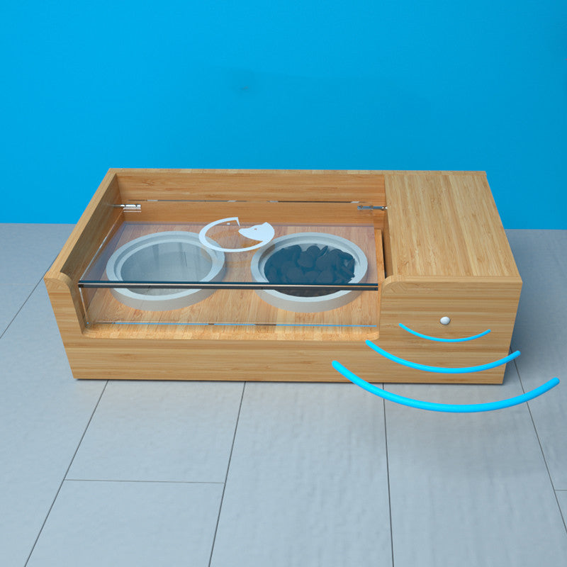 KFX-6144317 Automatic Smart Cat Feeder with Timing and Remote Control - Bamboo and Ceramic Design, 850ML Capacity