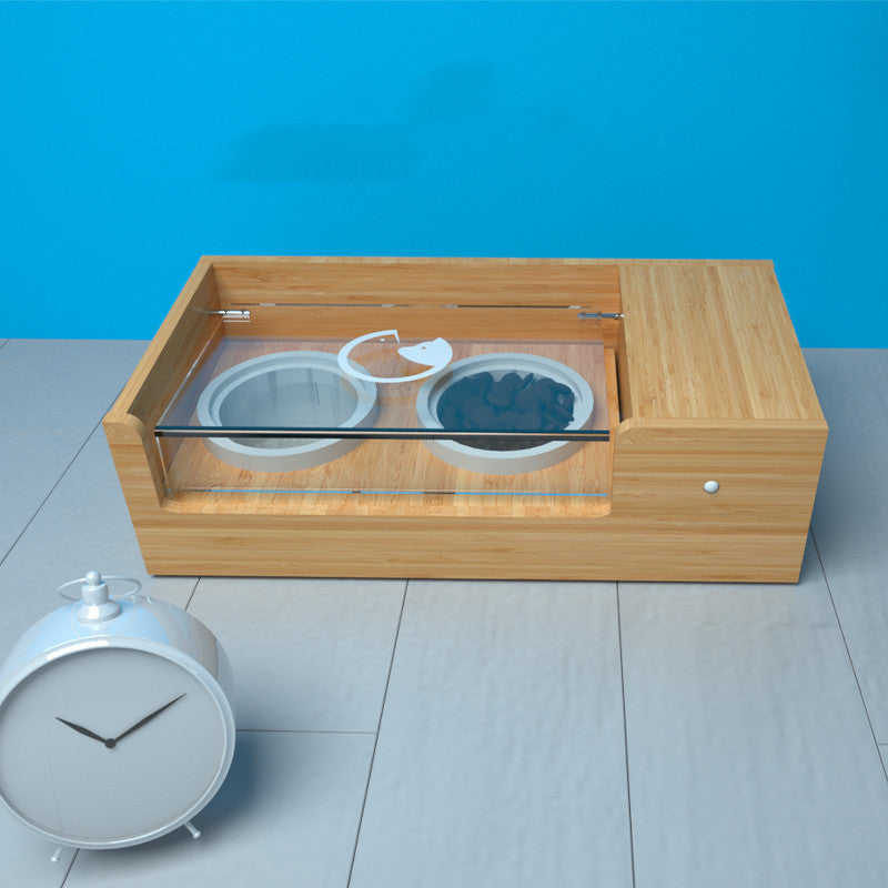KFX-6144317 Automatic Smart Cat Feeder with Timing and Remote Control - Bamboo and Ceramic Design, 850ML Capacity