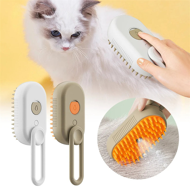 KFX-6145725 3-in-1 Electric Pet Grooming Brush with Steam Spray for Cats and Dogs, Hair Removal, and Knot Tackling