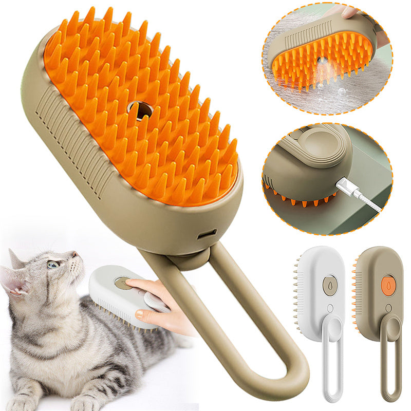 KFX-6145725 3-in-1 Electric Pet Grooming Brush with Steam Spray for Cats and Dogs, Hair Removal, and Knot Tackling