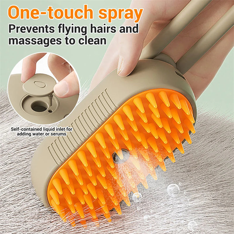 KFX-6145725 3-in-1 Electric Pet Grooming Brush with Steam Spray for Cats and Dogs, Hair Removal, and Knot Tackling