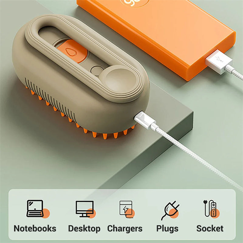 KFX-6145725 3-in-1 Electric Pet Grooming Brush with Steam Spray for Cats and Dogs, Hair Removal, and Knot Tackling