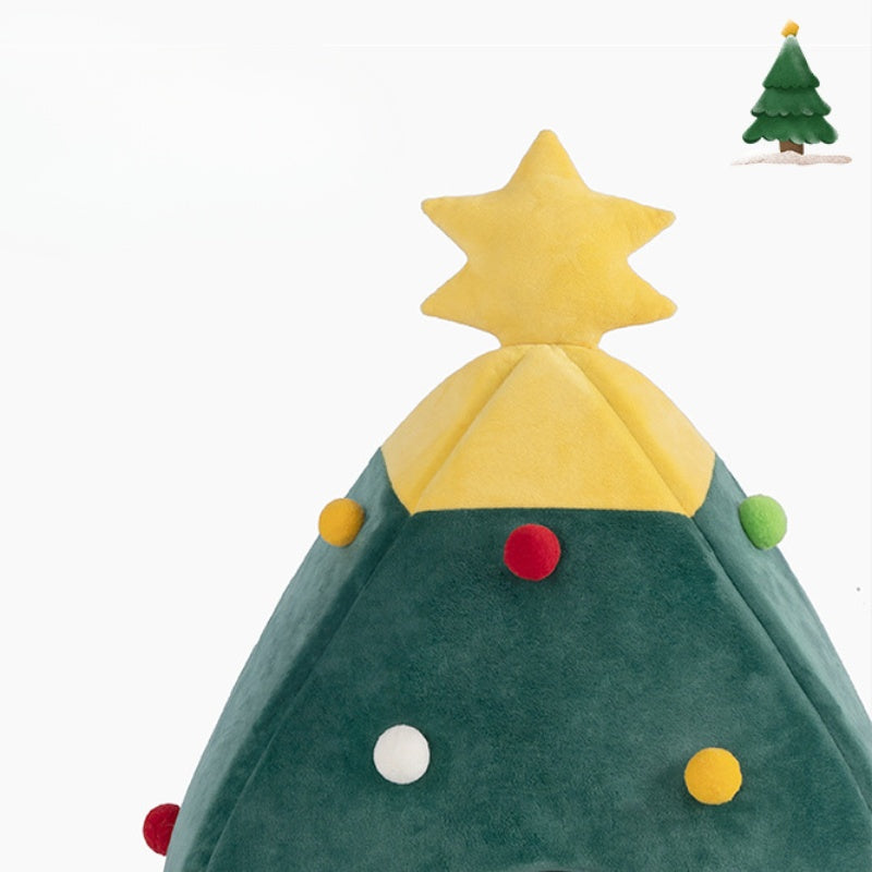 KFX-6147389 Plush Teddy Pet Bed Cave for Cats and Dogs - Detachable and Washable, Warm Tree Shape Nest