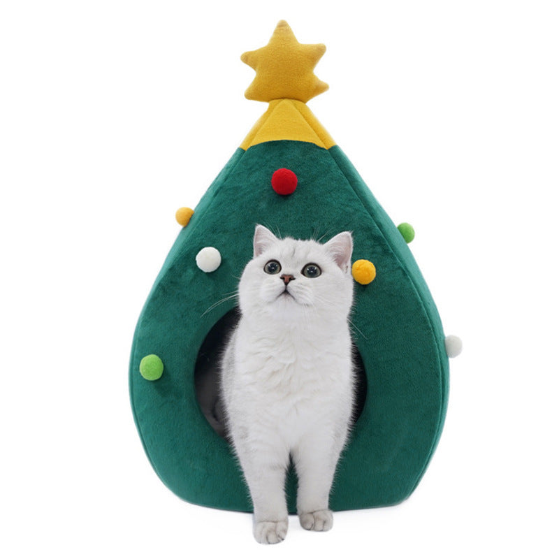 KFX-6147389 Plush Teddy Pet Bed Cave for Cats and Dogs - Detachable and Washable, Warm Tree Shape Nest