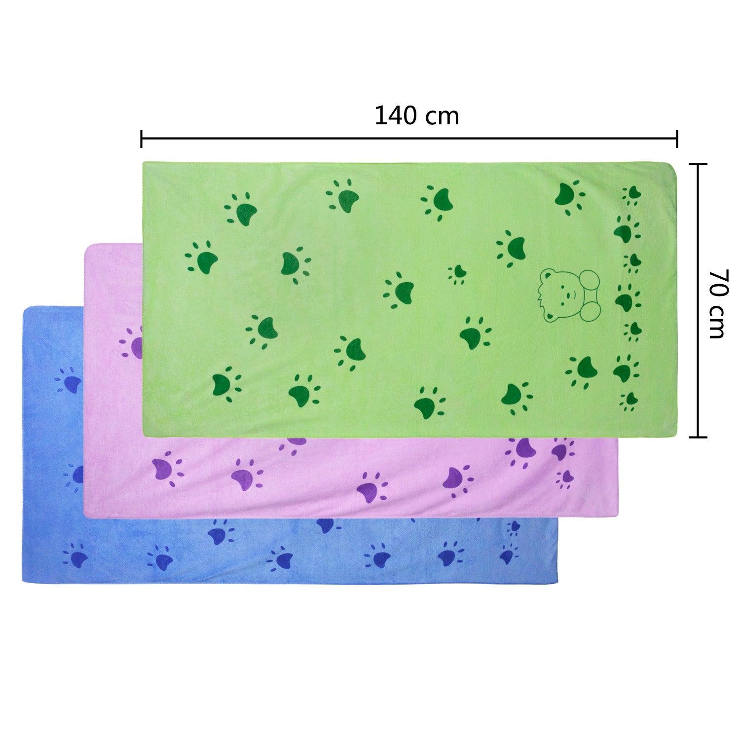 KFX-6149565 Soft Absorbent Cartoon Bear Bath Towel in Blue, Purple, and Green - 70x140cm