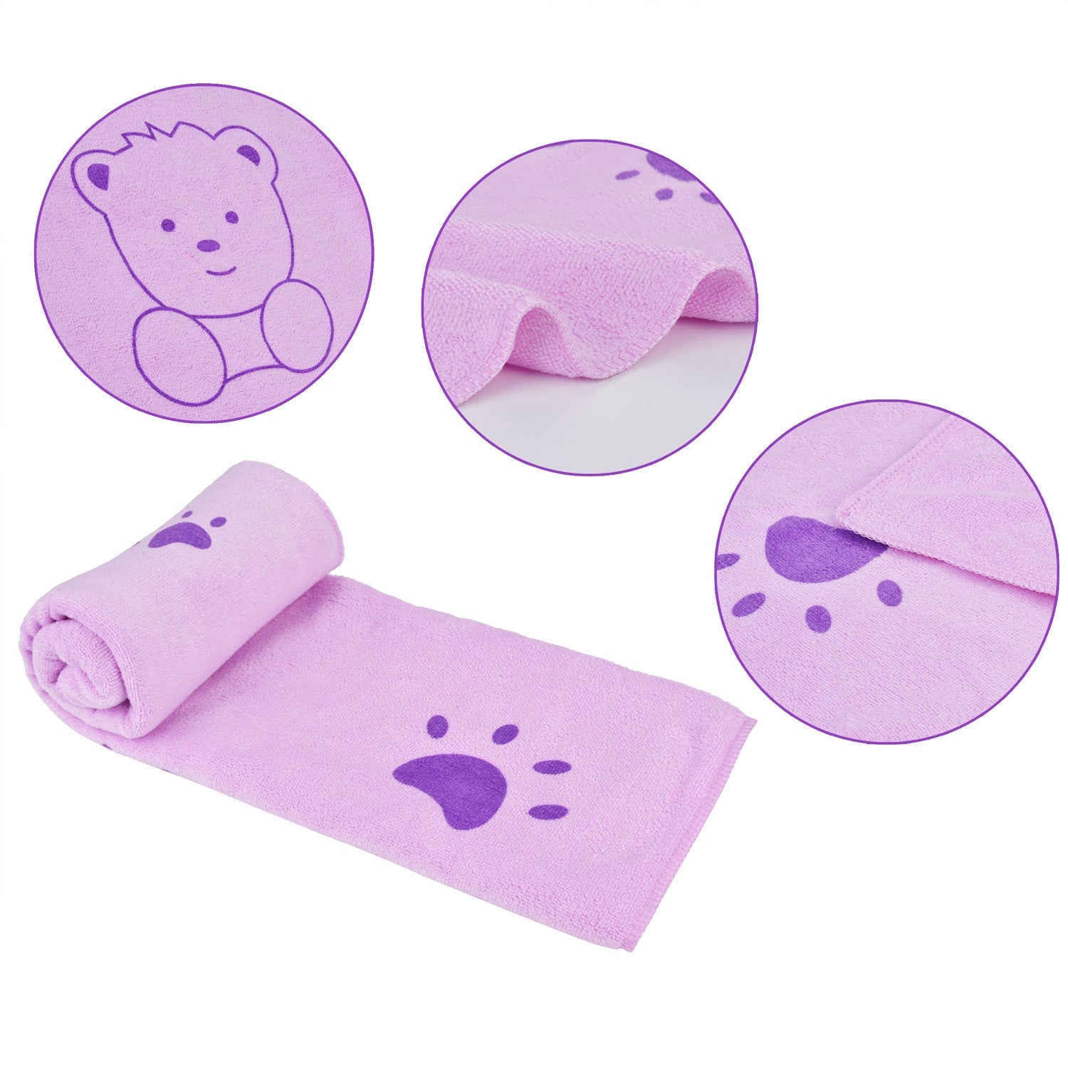 KFX-6149565 Soft Absorbent Cartoon Bear Bath Towel in Blue, Purple, and Green - 70x140cm