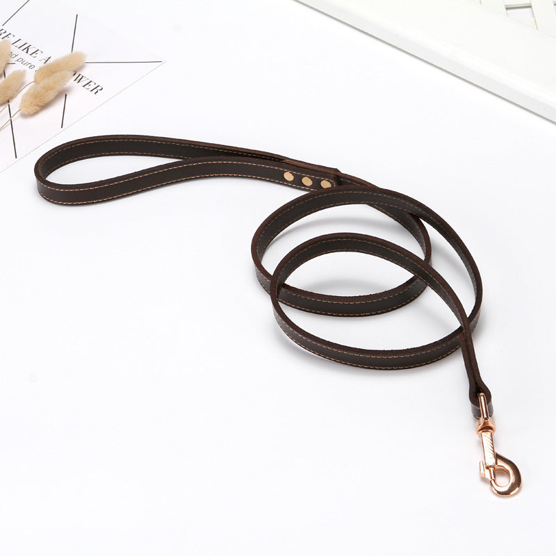 KFX-6149693 Brown First Layer Cowhide Dog Hand Holding Rope Chain - 2.0cm, 1.2cm Artificial Leather, Suitable for All Seasons