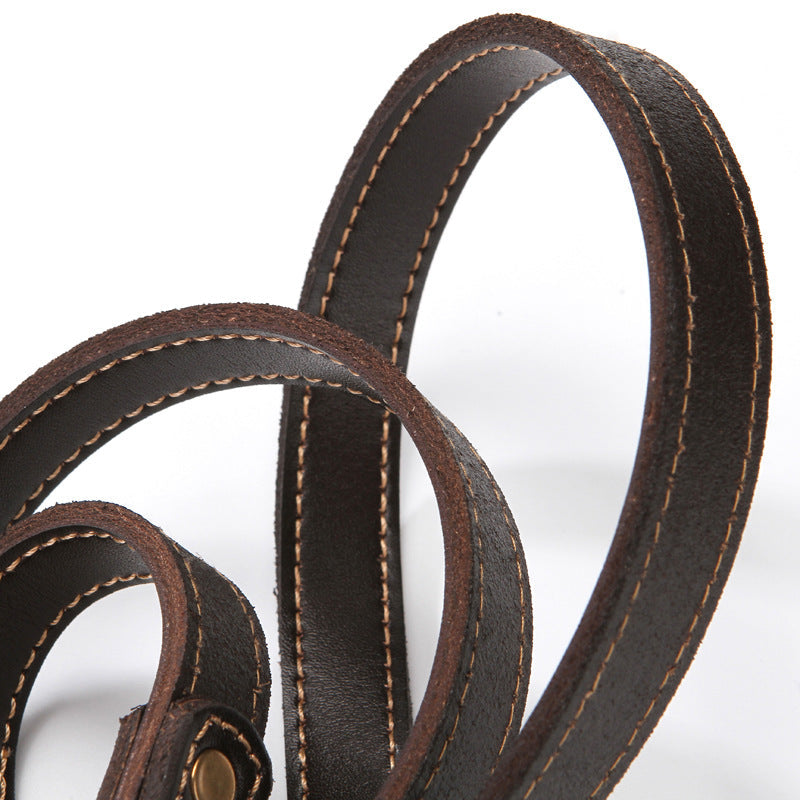 KFX-6149693 Brown First Layer Cowhide Dog Hand Holding Rope Chain - 2.0cm, 1.2cm Artificial Leather, Suitable for All Seasons