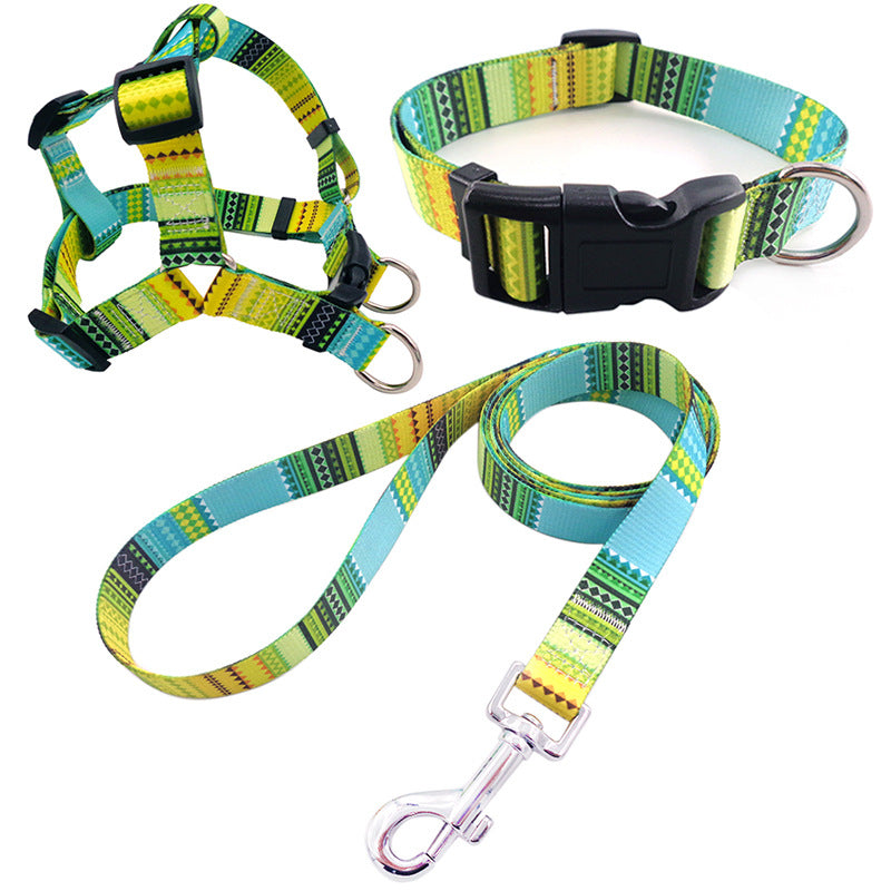 KFX-6152509 Comfortable Pet Collar and Leash Set with Adjustable Harness in Various Colors