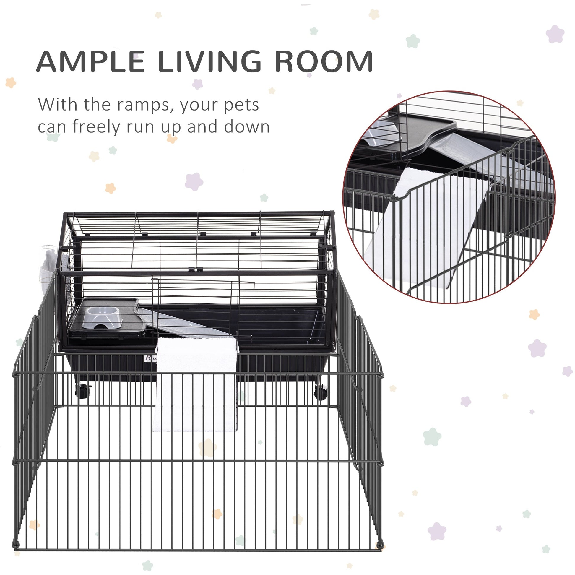 KFX-6153533 Indoor Small Animal Cage with Wheels for Bunnies, Guinea Pigs, and Hedgehogs - Spacious Playpen with Locking Door
