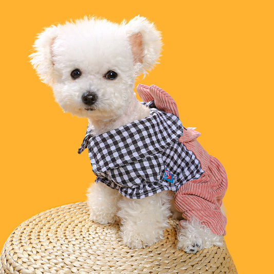KFX-6154045 Plaid Fleece-Lined Overalls for Dogs - Comfortable, Stylish Pet Apparel