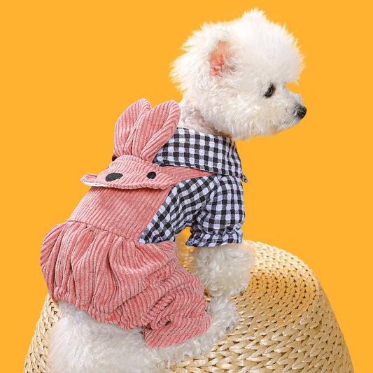 KFX-6154045 Plaid Fleece-Lined Overalls for Dogs - Comfortable, Stylish Pet Apparel