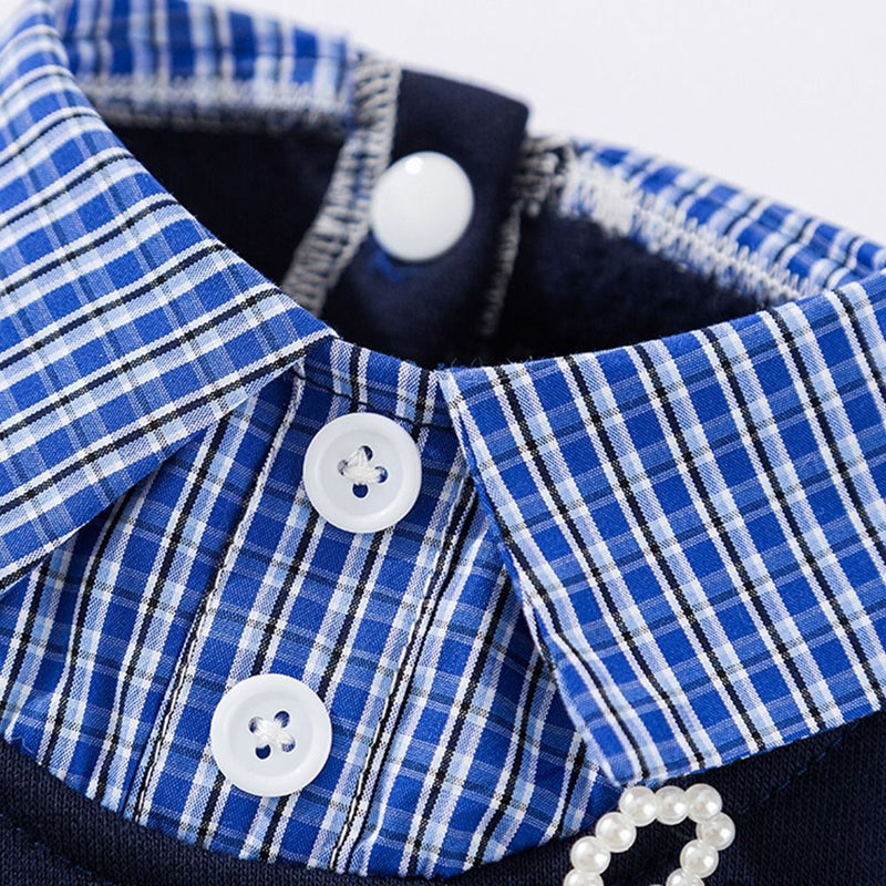 KFX-6154429 Preppy Pet Dress with Ruffles for Dogs & Cats in Red Plaid and Navy Styles