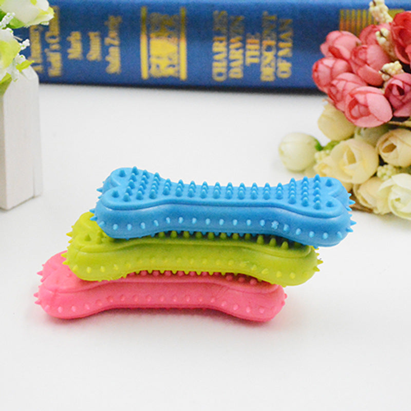 KFX-6156477 Soft Rubber Dog Love Bone Toy for Molar Teeth Cleaning - Available in Pink, Green, Blue
