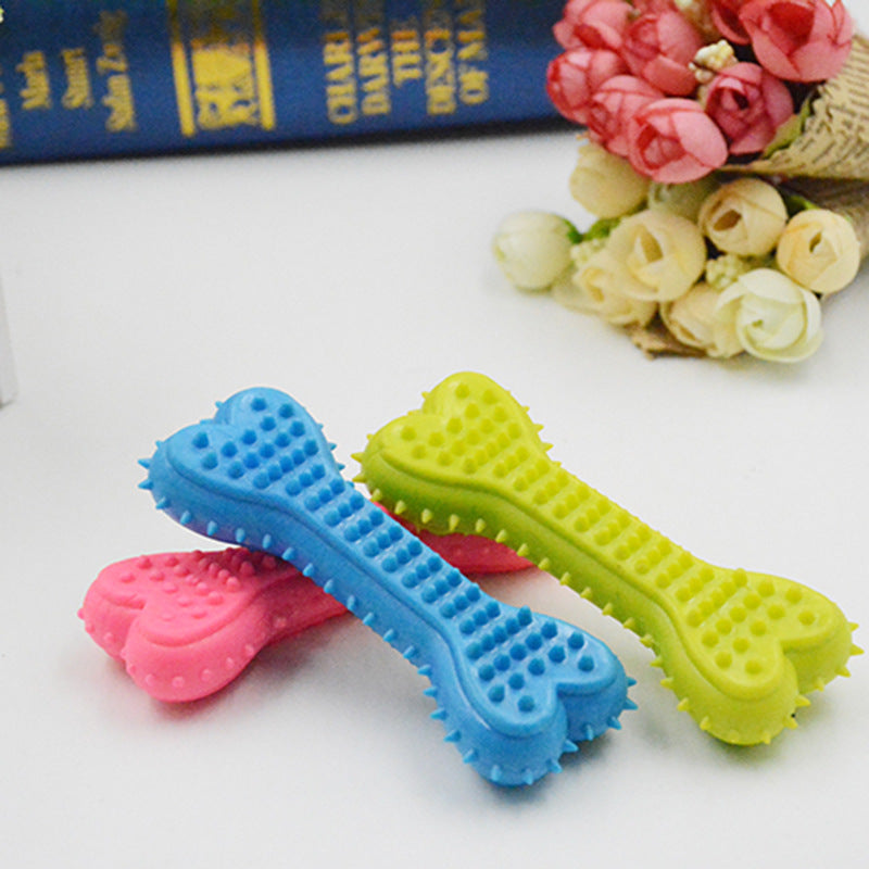 KFX-6156477 Soft Rubber Dog Love Bone Toy for Molar Teeth Cleaning - Available in Pink, Green, Blue