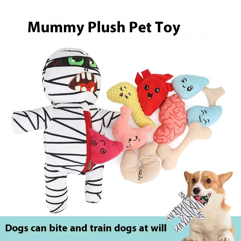 KFX-6157117 Plush Mummy Hide-and-Seek Pet Toy Set - Nine Interactive Pieces for Fun and Engagement