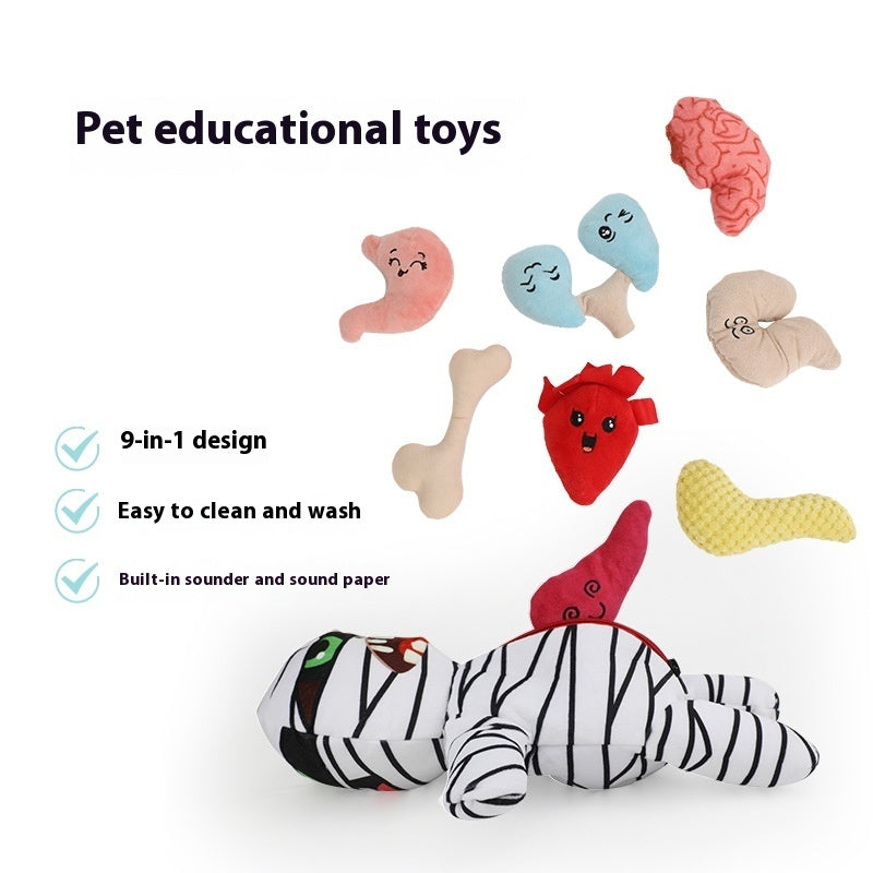 KFX-6157117 Plush Mummy Hide-and-Seek Pet Toy Set - Nine Interactive Pieces for Fun and Engagement