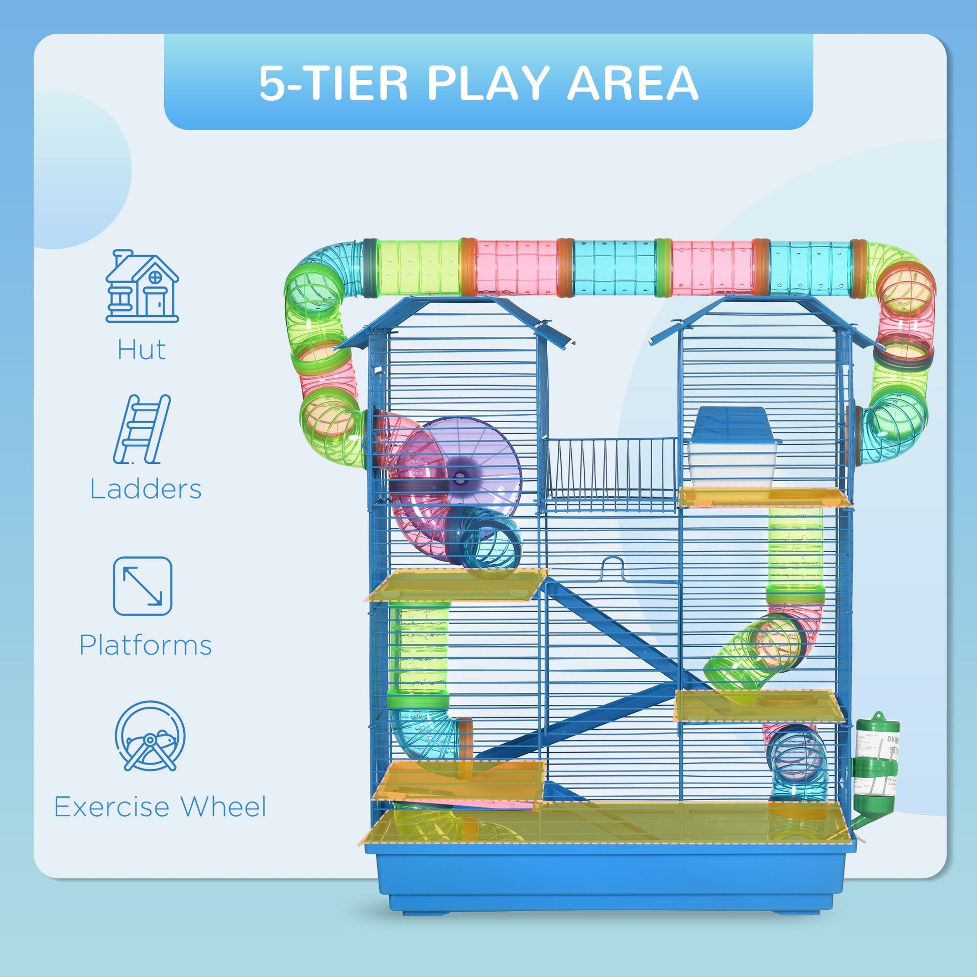 KFX-6159293 5-Tier Hamster Cage with Tubes, Ramps, and Accessories for Small Pets