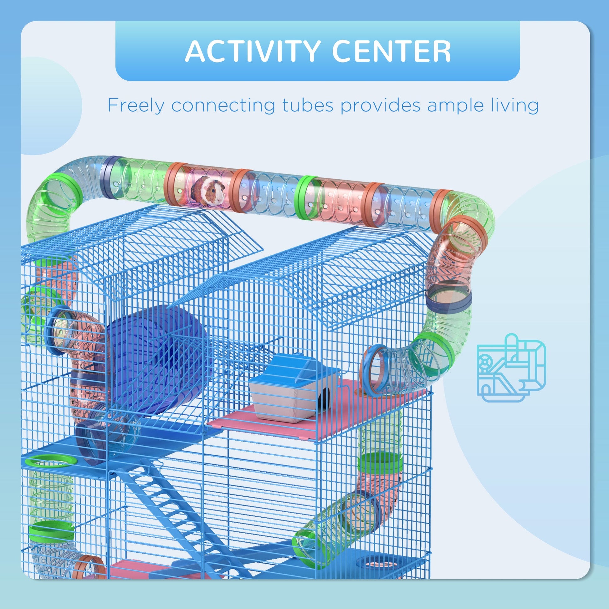 KFX-6159293 5-Tier Hamster Cage with Tubes, Ramps, and Accessories for Small Pets