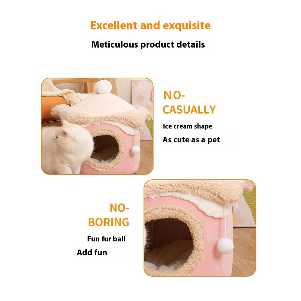 KFX-6159677 Ice Cream House Soft Plush Pet Bed in Various Colors and Sizes
