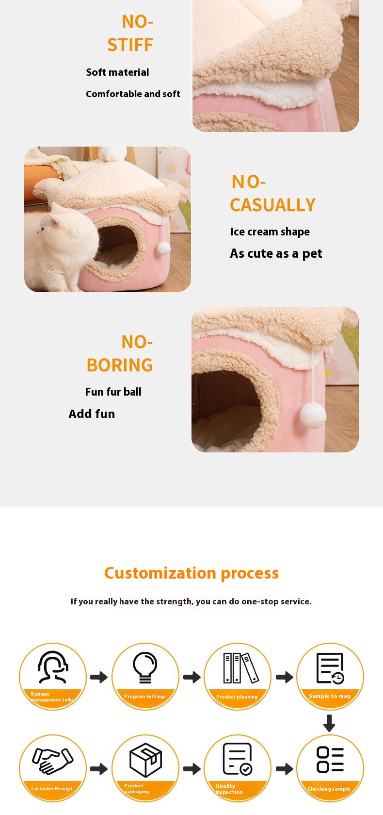 KFX-6159677 Ice Cream House Soft Plush Pet Bed in Various Colors and Sizes