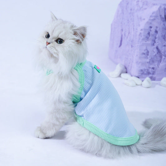 KFX-6161213 Summer Pet Vest in Fashion Color Contrasts - Blue/Purple and Blue/Yellow, Various Sizes for Your Kitty