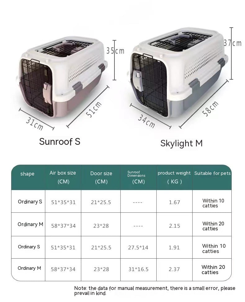 KFX-6165053 Pet Cat Air Travel Suitcase in Purple, Green, or Gray - Available in Various Sizes with Skylight Options