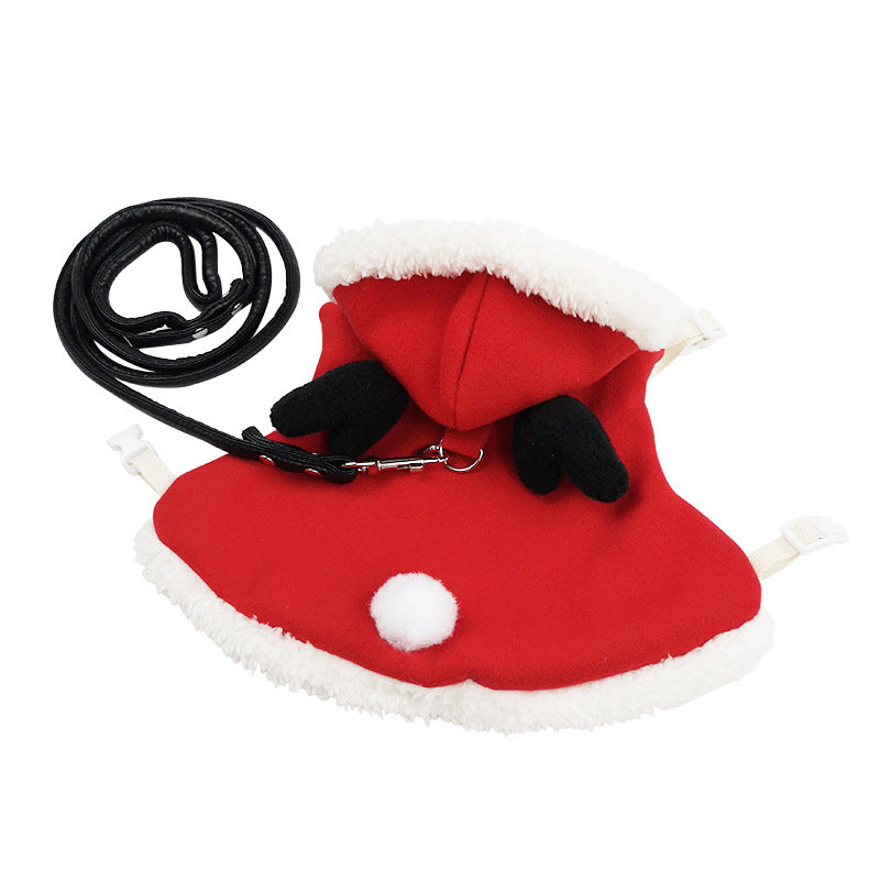 KFX-6165949 Rabbit Vest-Style Traction Rope Outfit for Guinea Pigs, Chinchillas, and Pet Rabbits - Stylish Lace Bow Design in Christmas Theme