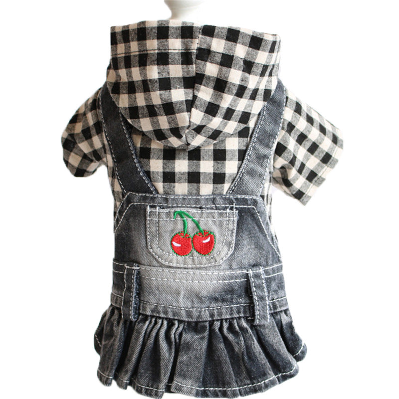 KFX-6167741 Embroidered Denim Skirt for Dogs in Plaid Designs, Multiple Sizes Available