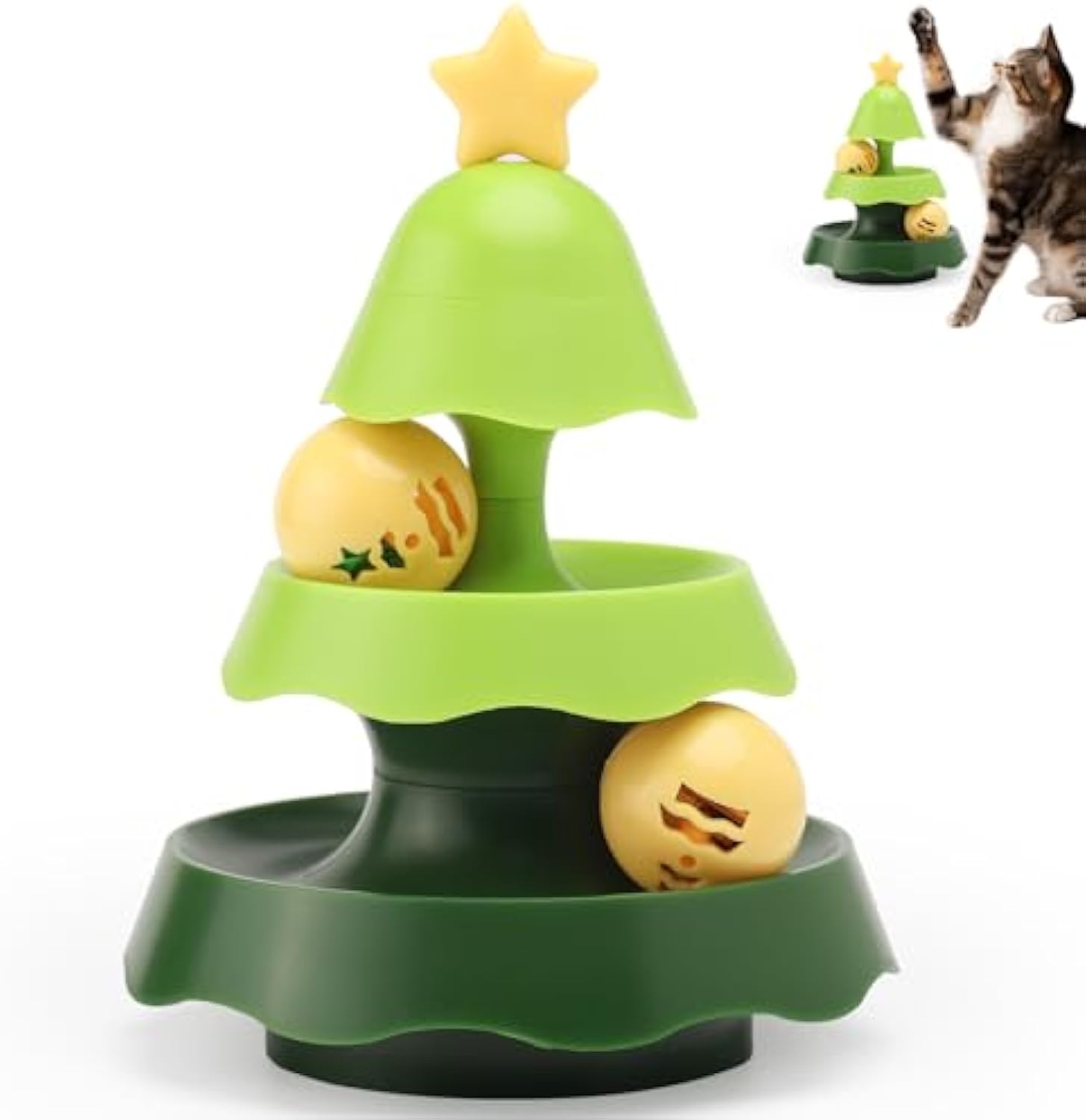 KFX-6168637 Tree-Shaped Interactive Cat Toy with Catnip Balls - 2-Level Roller Track for Indoor Cats
