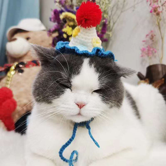 KFX-6169021 Cute Ice Cream Knitted Wool Birthday Hat for Pets in Green, Blue, and Pink