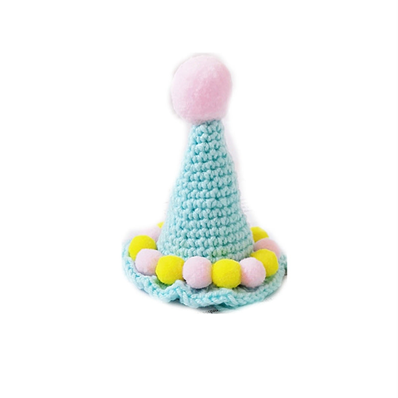 KFX-6169021 Cute Ice Cream Knitted Wool Birthday Hat for Pets in Green, Blue, and Pink