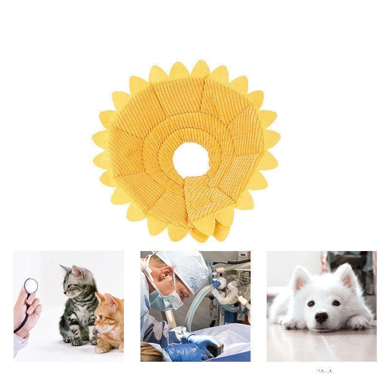 KFX-6169149 Pet Sunflower Collar Postoperative Protection Ring - Soft Cloth, Yellow, Multi-Size Options