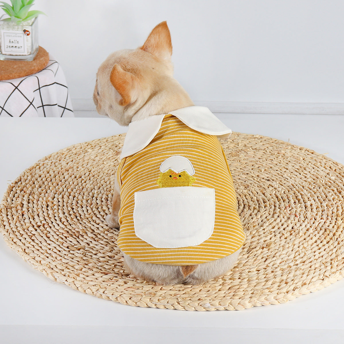 KFX-6171709 Cute Buckle Undershirt for Dogs in Yellow and Pink Cotton - Fashionable Minimalist Design