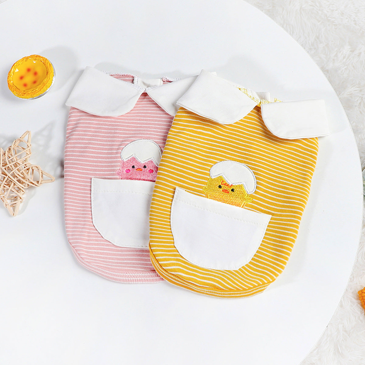 KFX-6171709 Cute Buckle Undershirt for Dogs in Yellow and Pink Cotton - Fashionable Minimalist Design