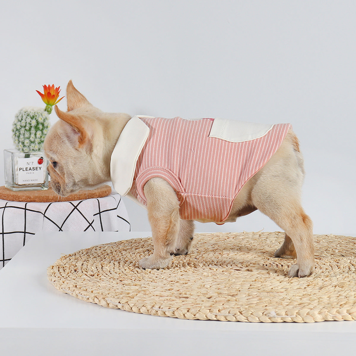 KFX-6171709 Cute Buckle Undershirt for Dogs in Yellow and Pink Cotton - Fashionable Minimalist Design