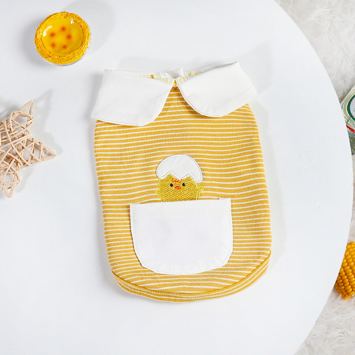 KFX-6171709 Cute Buckle Undershirt for Dogs in Yellow and Pink Cotton - Fashionable Minimalist Design