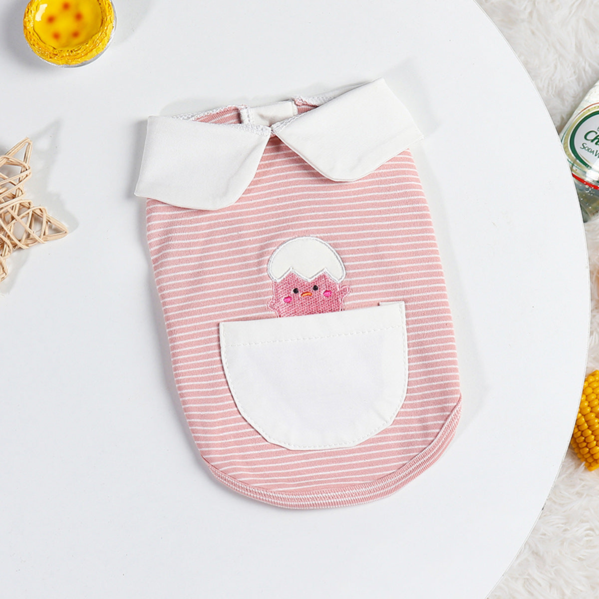 KFX-6171709 Cute Buckle Undershirt for Dogs in Yellow and Pink Cotton - Fashionable Minimalist Design