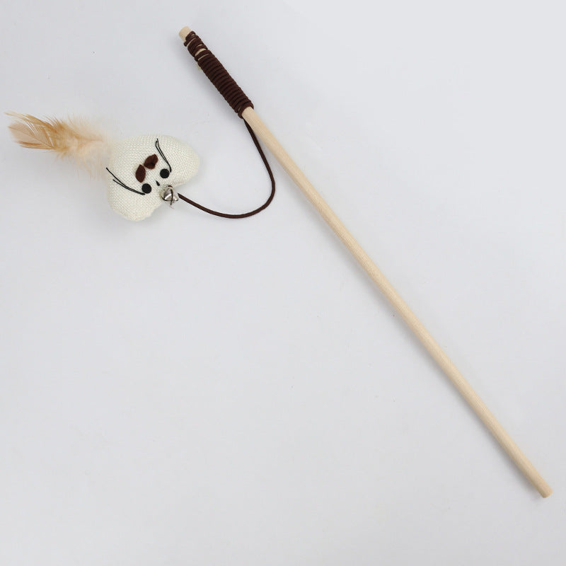 KFX-6171965 Cat Pole Toy with Feather and Bell, 40cm Wooden Teaser for Playtime Fun